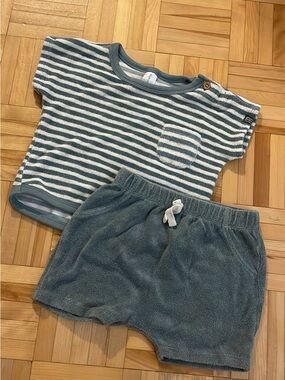 Striped Teal Kids Matching Set - Soft Tee & Shorts